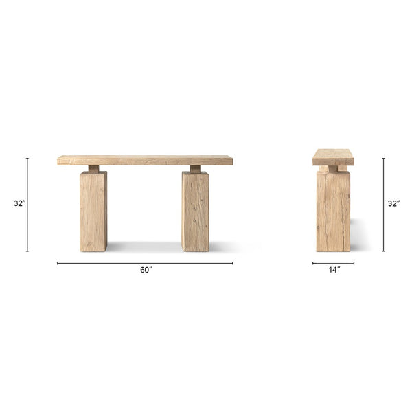 English Elm Calder Reclaimed Elm Plinth Console Table Sculptural Entryway Accent in Warm Brown B2719P474447