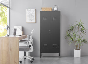 English Elm Metal Locker Cabinet Ventilated Steel Build Adjustable Shelves Industrial Home Organizer Black T3625P391460