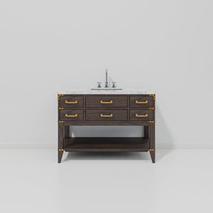 English Elm Brown Oak Single Bath Vanity With Carrara Marble Top & Chrome Faucet – Stylish Storage Solution! B2731P260216