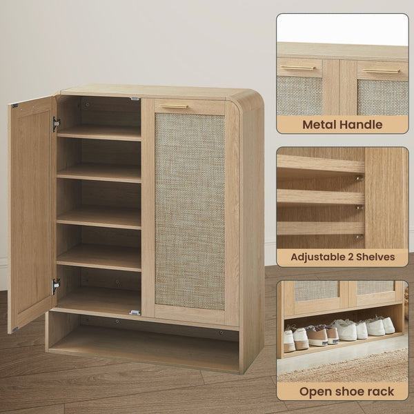 English Elm Rattan Door Shoe Cabinet Six Tier Adjustable Shelving Entryway Storage Organizer Oak W1820P399462