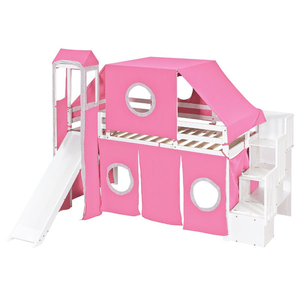English Elm Twin Castle Loft Bed with Play Tower Pinewood Frame for Kids Bedroom Storybook LT000568AAH-1