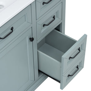 English Elm [video] 36 Inch Freestanding Bathroom Vanity Rubberwood Cabinet with Ceramic Sink Storage Grey N759P313315F