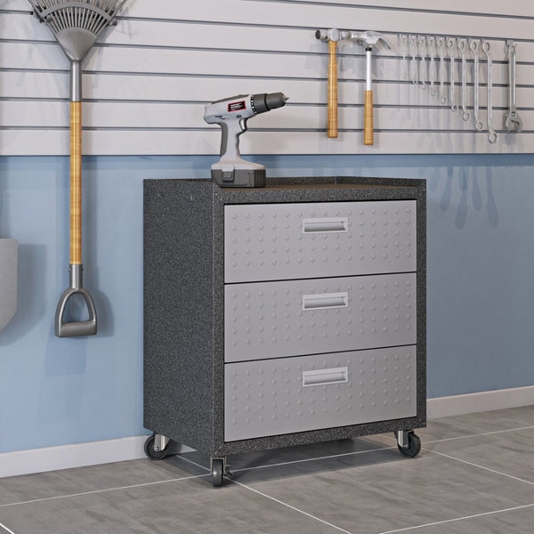 English Elm Rolling Metal Garage Cabinet with Locking Doors Diamond Texture Industrial Storage Dark Grey B365P398226