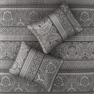 English Elm 6-Piece Jacquard Quilt Set Full/Queen with Plush Brushed Backing, Decorative Pillows, Grey Elegance Multicolor 15.35 L x 17.72 W x 10.63 H B035P408227