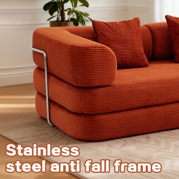 English Elm Floor Floor Couch Convertible 5-in-1 Corduroy Sofa Bed with Pillow-to-Blanket, Reinforced Frame Red W3565P354958