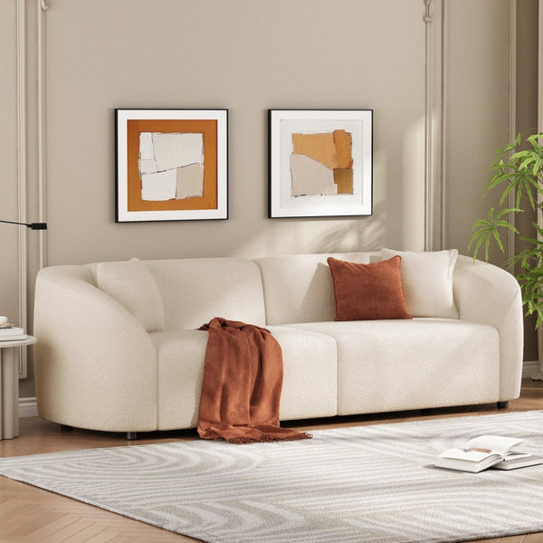 English Elm 87" Curved Boucle Sofa Sculptural Low Profile Design for Contemporary Living Rooms N767P354840U