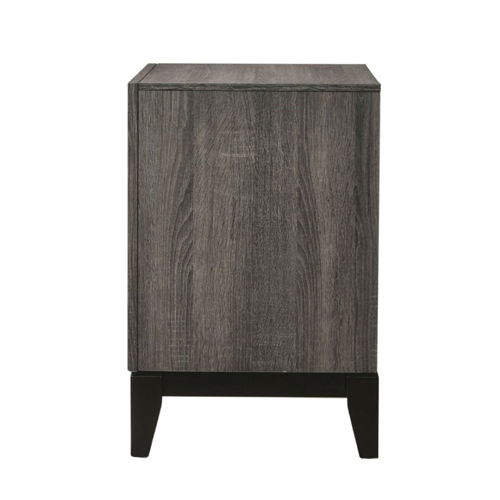 English Elm Wooden Nightstand With 2 Spacious Drawers In Weathered Gray Finish - Modern Elegance Meets Functionality B016P253581-GIGA