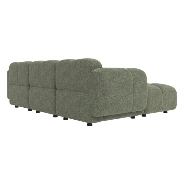 English Elm Beige Boucle L-shaped Sectional with Sculptural Cushion Blocks and Movable Ottoman Green N758T404142F
