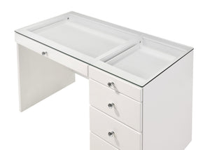 English Elm 1pc Glam Makeup Vanity Table with Glass Top and 9 Drawers Knobs – Sleek Wooden Bedroom Furniture White 46.97 L x 25.87 W x 2 H B2741S00136