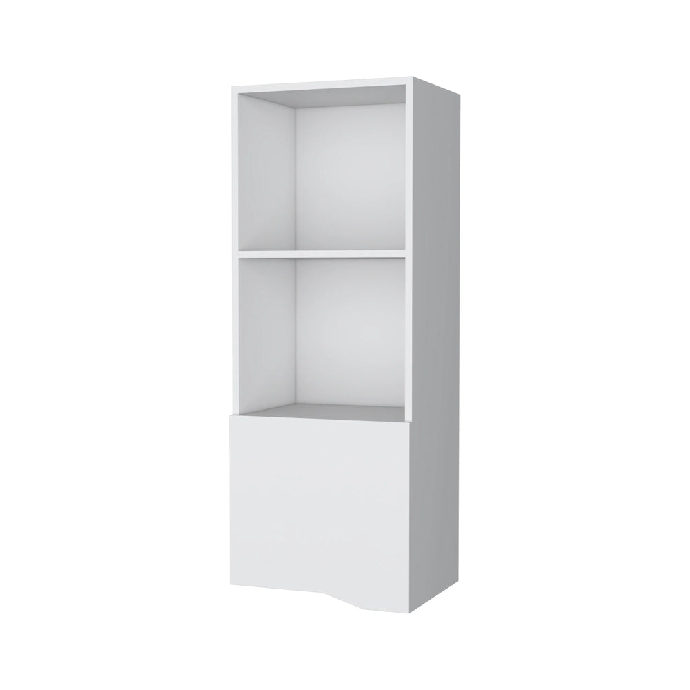 English Elm White Wall Cabinet One Door 43.3"H Modern White Floating Storage with Concealed Shelf for Living Room Decor B062P252131