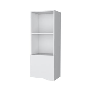 English Elm White Wall Cabinet One Door 43.3"H Modern White Floating Storage with Concealed Shelf for Living Room Decor B062P252131