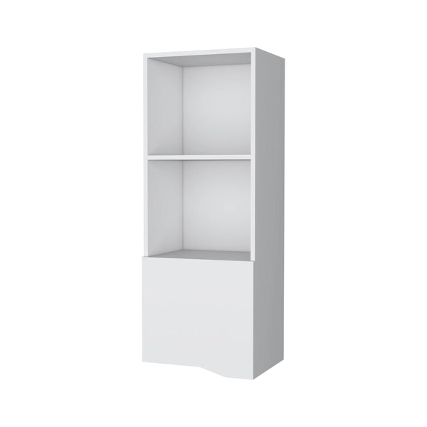 English Elm White Wall Cabinet One Door 43.3"H Modern White Floating Storage with Concealed Shelf for Living Room Decor B062P252131