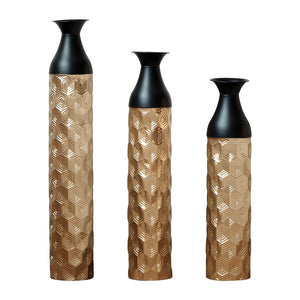 English Elm Floor Metal Vases Set Of 3 - Elegant White And Gold Decor For Modern Home Interiors, 24.8-33.8In W2796P234276