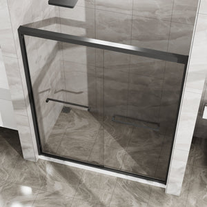 English Elm Goodyo Double Sliding Glass Shower Door - 60" W X 72" H, Matte Black Aluminum Frame & Tempered Glass D163107683