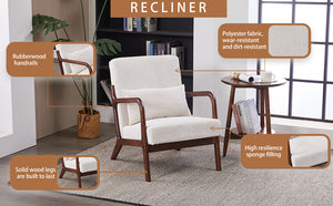 English Elm Mid-Century Beige Accent Chair Upholstered Armchair with Pillow, Solid Wood Frame, Ergonomic Comfort W2989P295373