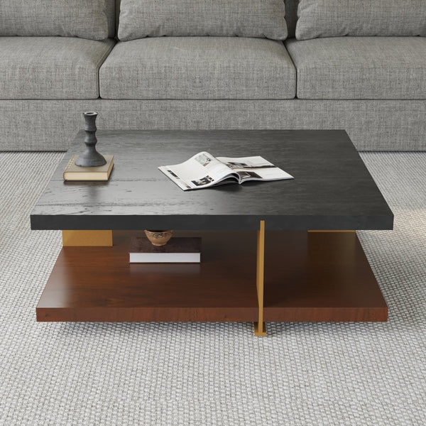 English Elm Classica Rectangle Wood Coffee Table - Elegant Walnut Finish With Black Accents & Two-Tier Storage B341P321202