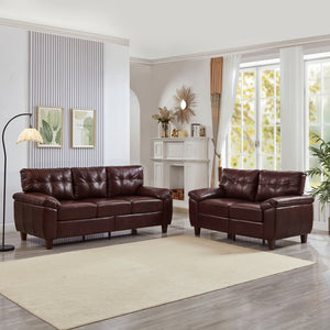 English Elm 2 Piece Pu Leather Sofa Set Tufted Cushions Hidden Storage Modern Living Room Burgundy W1097S00250