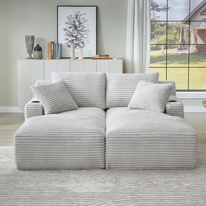 English Elm Compressible Corduroy Double Chaise Lounge with Cupholders, No Assembly, Spring-Padded Comfort Sleeps 94 LIGHT GREY W2339P346395