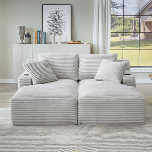 English Elm Compressible Corduroy Sleeper Loveseat with Cupholders Ready in 72 Hours No Assembly Light Grey W2339P411861
