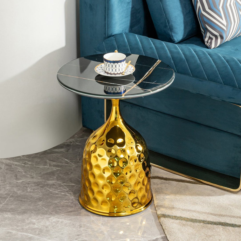 English Elm Sofa Gold Iron Round Side Table – Nordic Small Coffee & Bedside Table, Durable Rust-Resistant Design W2723P262927