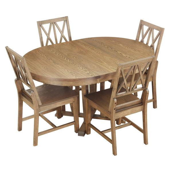 English Elm TOPMAX Rustic 5-Piece Extendable Round Dining Set with Trestle Base and Cross Back Chairs, Versatile Elegance Brown SP000042AAD