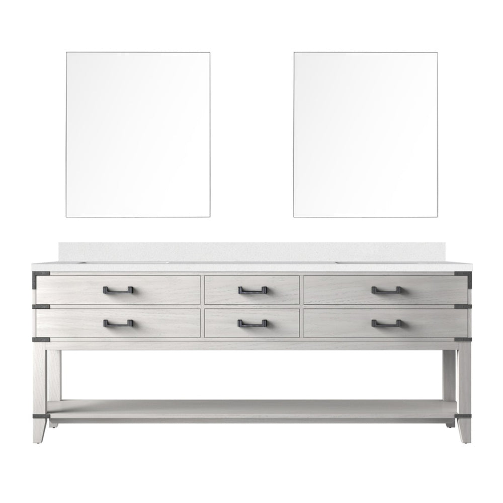 English Elm White Oak Double Bath Vanity Set With White Quartz Top, Mirrors & Ample Storage For Master Bathrooms B2731S01662-GIGA
