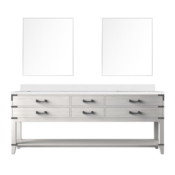 English Elm White Oak Double Bath Vanity Set With White Quartz Top, Mirrors & Ample Storage For Master Bathrooms B2731S01662-GIGA