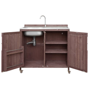 English Elm K&k Outdoor Modular Kitchen Island 2 Piece Fir Wood Stainless Steel Sink Station N707S000024Z