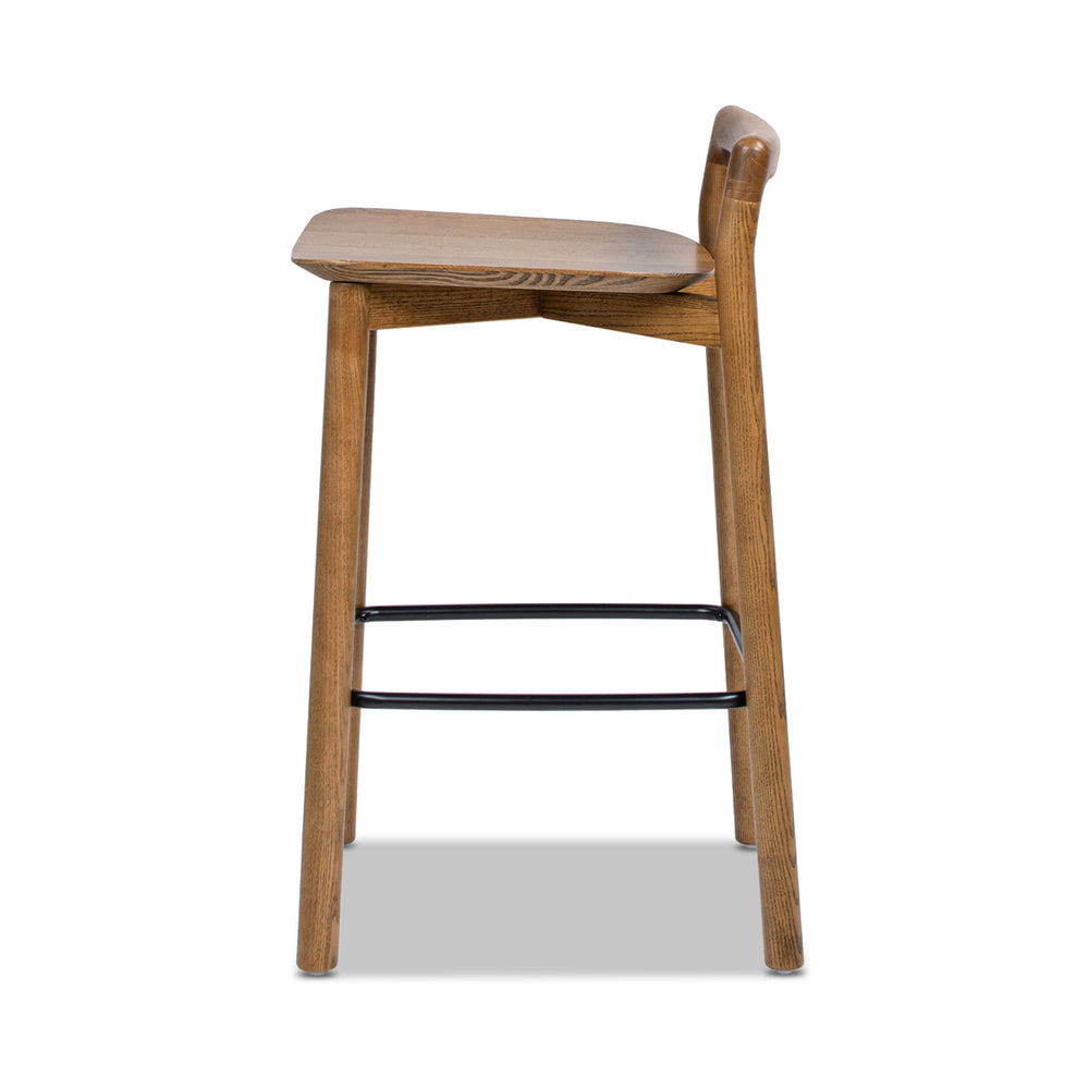 English Elm Jennifer Taylor Home - Sven 26.5" Modern Minimalist Low Back Wood Counter Stool, Dark Walnut Ash, Ergonomic Iron Footrest B2719P265599