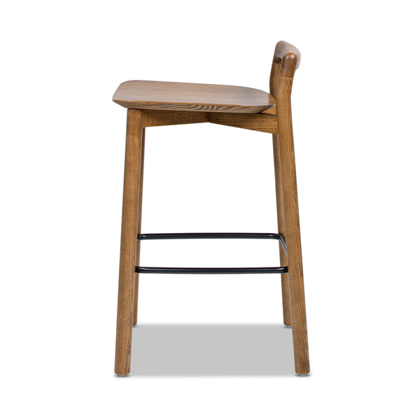 English Elm Jennifer Taylor Home - Sven 26.5" Modern Minimalist Low Back Wood Counter Stool, Dark Walnut Ash, Ergonomic Iron Footrest B2719P265599
