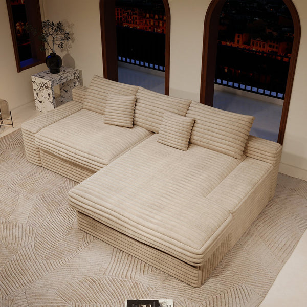 English Elm 118.1*66.9"Modular Sectional Sofa - Plush Corduroy Couch, Fully Assembled, Reversible Chaise, Beige W3819S00066