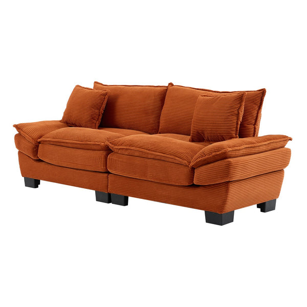 English Elm Corduroy Modern Sofa Sleeper Loveseat with Double-Layer Cushions, Two Pillows, Sturdy Frame 84" Orange W676P227342