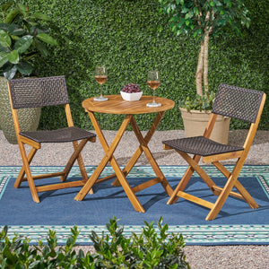 English Elm Hillside Acacia Wood Outdoor Bistro Set with Cane Seats Foldable Patio Dining 65090.00
