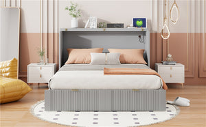 English Elm Full Size Wall Murphy Bed Cabinet with Usb Ports Drawer and Pulley Lift Gray Finish LP100770AAE