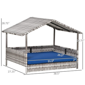 English Elm Pet Canopy House Elevated Rattan Wicker Frame with Cushion for Small Medium Dogs T3971P435512