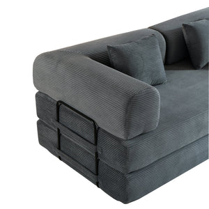 English Elm Convertible Sleeper Sofa Bed with Corduroy Upholstery, 4‑in‑1 Folding Couch Mattress, Space‑Saving Lounge Gray W3434P346243