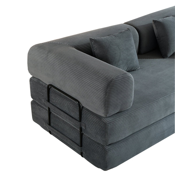 English Elm Convertible Sleeper Sofa Bed with Corduroy Upholstery, 4‑in‑1 Folding Couch Mattress, Space‑Saving Lounge Gray W3434P346243