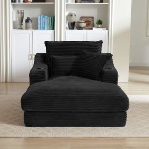 English Elm 47.24 Plush modern compression sofa with S-curve arms, cup holders, cotton lumbar pillow and deep seat comfort Black W3396P373310