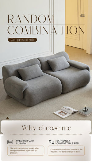 English Elm Sofa Memory Foam 2-Seater Compression Couch with Deep Seat, No Assembly, Sherpa Fabric Comfort Light Gray W3622P346253