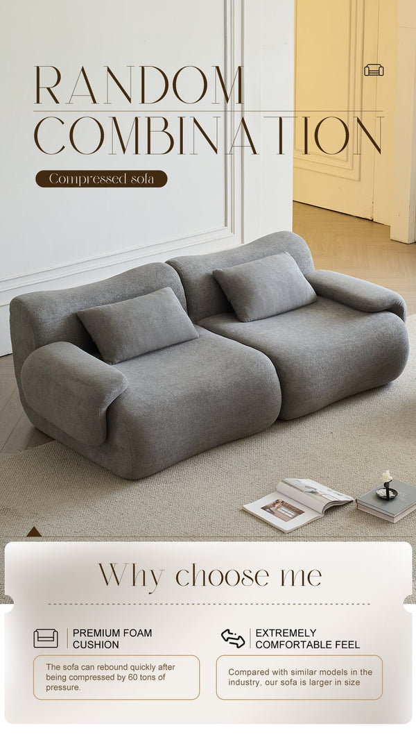 English Elm Sofa Memory Foam 2-Seater Compression Couch with Deep Seat, No Assembly, Sherpa Fabric Comfort Light Gray W3622P346253