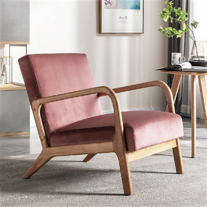 English Elm Classic Mid Century Modern Accent Chair with Espresso Wood Frame, Plush Microfiber Cushioning & Retro Appeal Rose B2735P271045