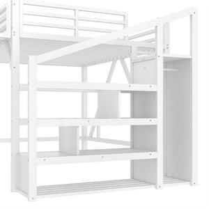 English Elm Twin House Frame Bed Pine Wood with Storage Drawers and Shelves for Kids Bedroom W1580S00411