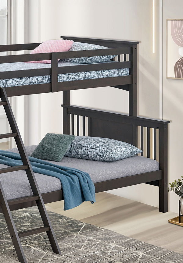 English Elm Modern Twin-Over-Full Bunk Bed with Angled Ladder, Solid Hardwood Frame and Patented Lock Joint Grey Mix 81 L x 15 W x 4 H B2741S00291