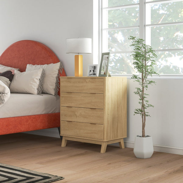 English Elm Homcom Fluted 4 Drawer Chest with Gold Pulls Rubberwood Legs Bedroom Storage W2225P485630