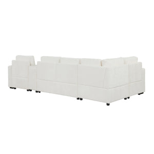 English Elm 120.5" L-shaped Convertible Sofa Bed Modular Sectional with Pull-Out Sleeper, Chenille, Storage, Cup Holders White N719S001940K