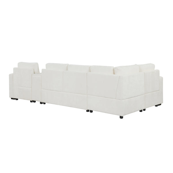 English Elm 120.5" L-shaped Convertible Sofa Bed Modular Sectional with Pull-Out Sleeper, Chenille, Storage, Cup Holders White N719S001940K
