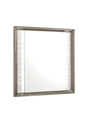 English Elm STAR Star White Mirror with LED Lighting, Solid Wood & MDF Frame, Modern White Finish, Dresser Mountable, Sleek Illumination for Vanity B201P338307