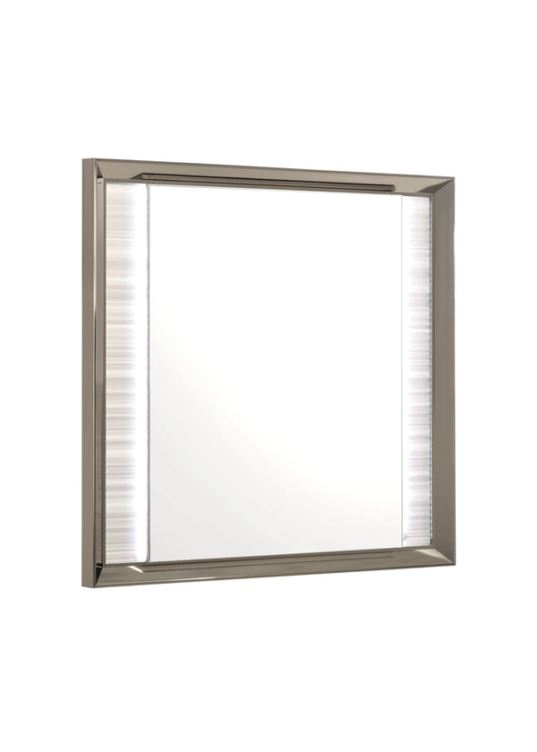 English Elm STAR Star White Mirror with LED Lighting, Solid Wood & MDF Frame, Modern White Finish, Dresser Mountable, Sleek Illumination for Vanity B201P338307