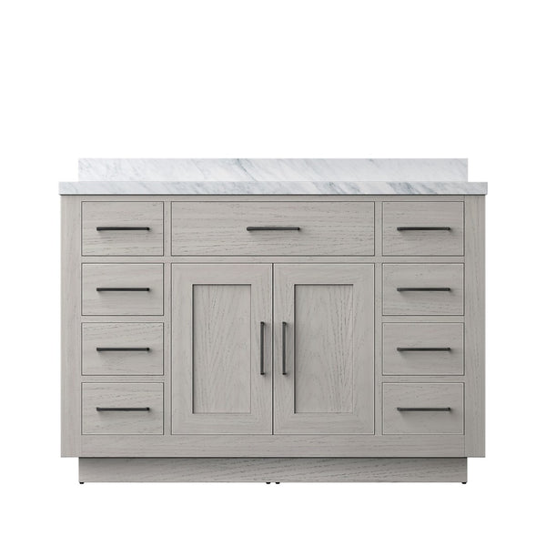 English Elm White Oak Single Bath Vanity 48" W X 22" D With Luxurious Carrara Marble Top & Soft-Close Drawers B2731P257717-GIGA
