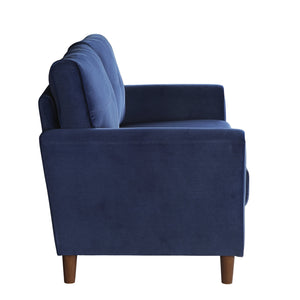 English Elm Blue Velvet Dunleith Loveseat Plush Tufted Seatbacks Flared Arms Solid Wood Frame Modern Chic B011P204911